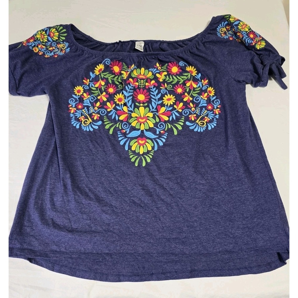 Bare Your Soul Women's XL Blouse Heather Blue Floral